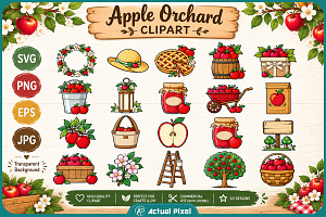Apple Orchard Clipart Bundle, an Object Illustration by Actual Pixel