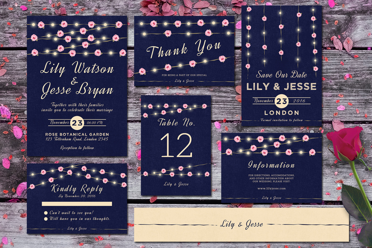 String Lights Wedding Invitation Set, an Invitation Template by wulano