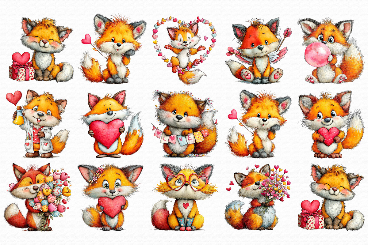 Quirky Valentine Day Fox Clipart, an Illustration by Libby Wishes (Photo 5 of 5)