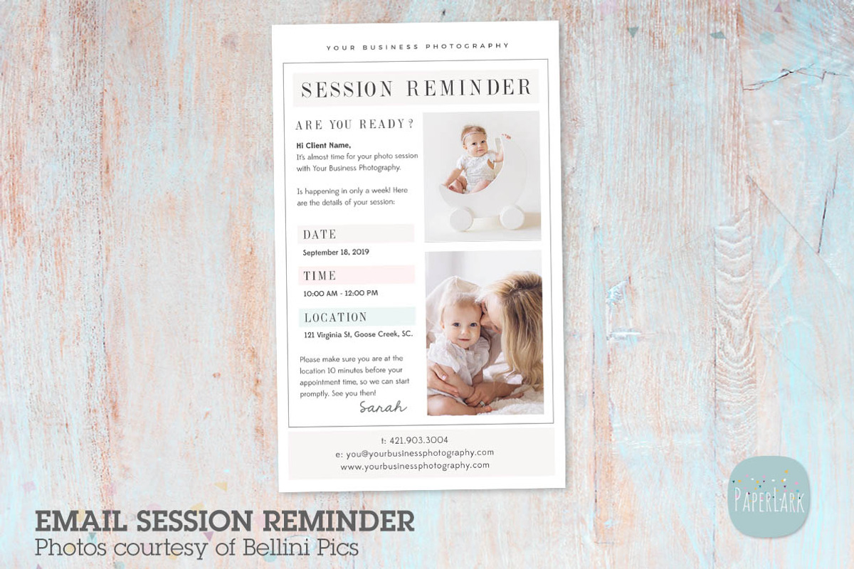 VG022 Photography Session Reminder, an Email Template by Paper Lark