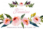 Pink Peonies-Watercolor Clip Art, an Illustration by SmallHouseBigPony (Thumbnail 3 of 4)
