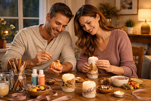 Couple engaged in autumn craft activ, a Photo by Dvoevnore photos