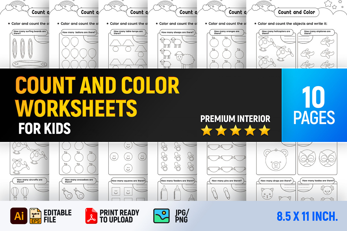 Count and Color Math Worksheet-Vol 2, a Templates & Theme by Book2bees (Photo 1 of 4)