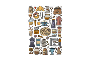 Coffee Doodles Icons Set. French