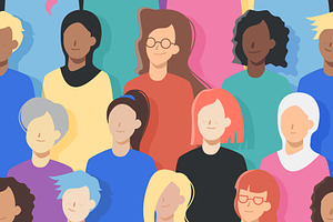 Pattern Of Different Ethnic Women, a Pattern Graphic by Black White Mouse Design
