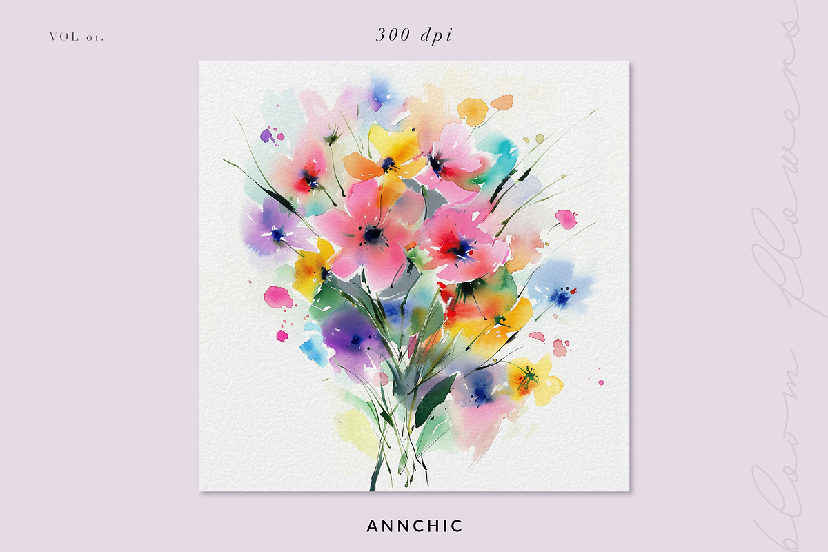 Watercolor  flowers Digital paper, a Texture Graphic by Anna Sokol (Photo 2 of 13)
