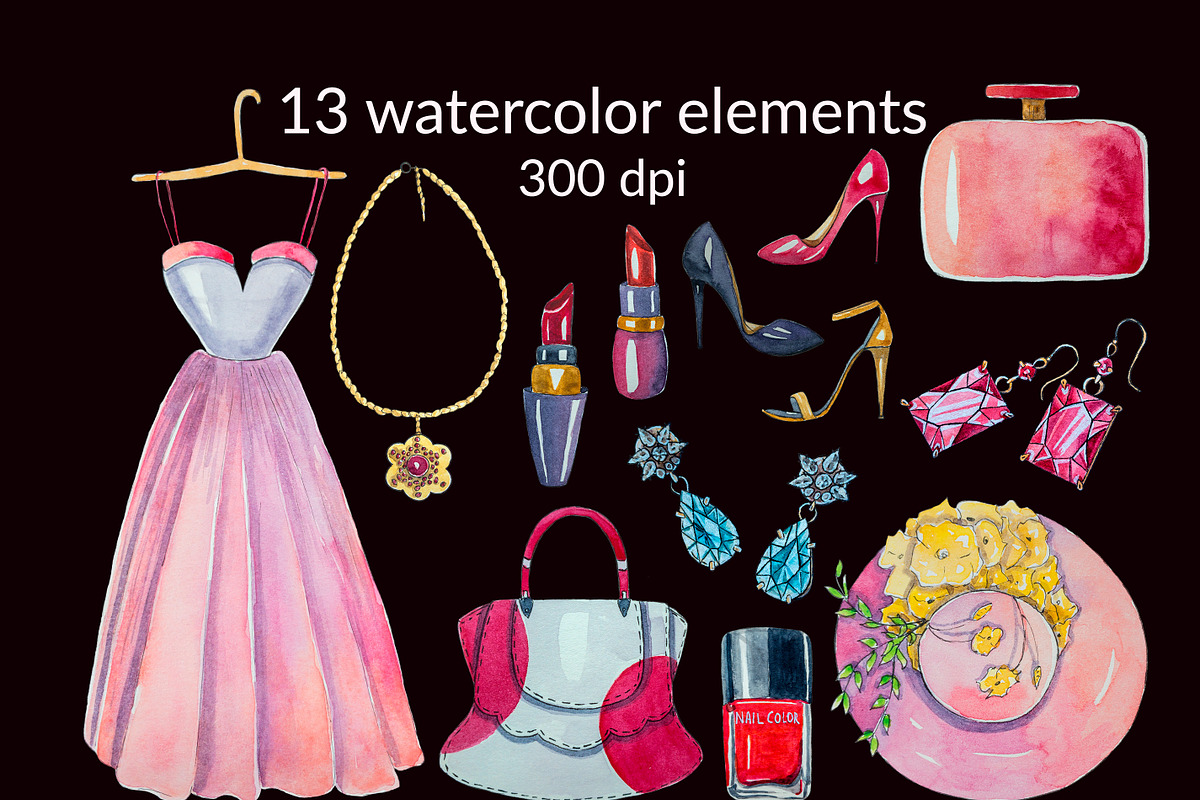 Fashion Watercolor Clipart, an Object Illustration by AnastasiaWatercolor (Photo 3 of 10)