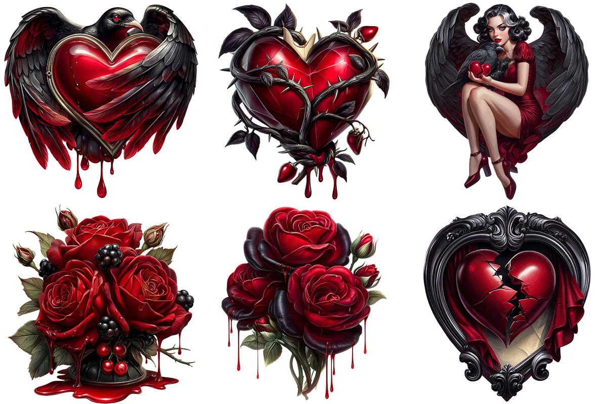 Gothic Valentine Clipart Set, an Illustration by Craft Nest (Photo 6 of 8)