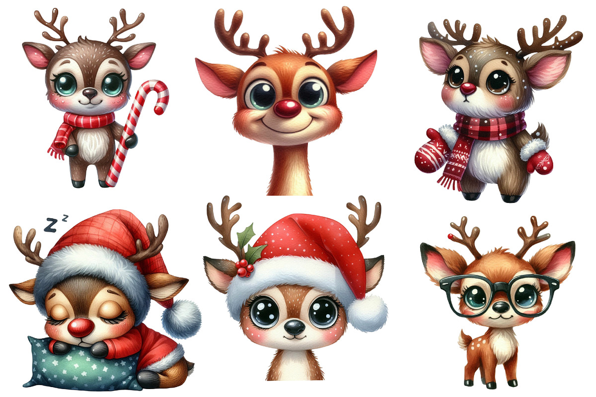 Christmas Funny Reindeer Clipart, an Illustration by Designworld (Photo 3 of 6)