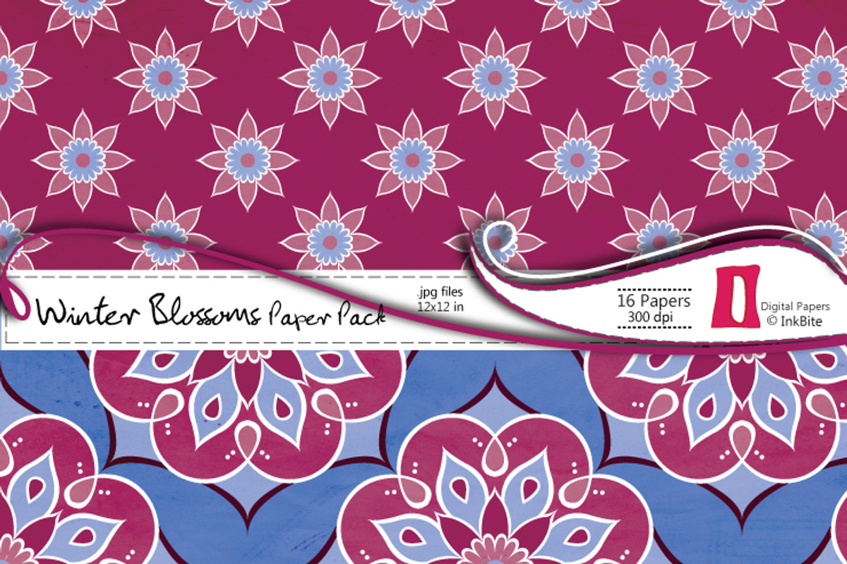 Winter Blossoms Digital Paper Pack preview 2