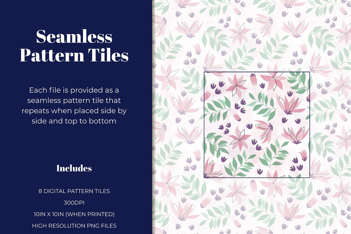 Light & Bright Floral Pattern Tiles, a Pattern Graphic by Fern & Quill (Photo 3 of 7)