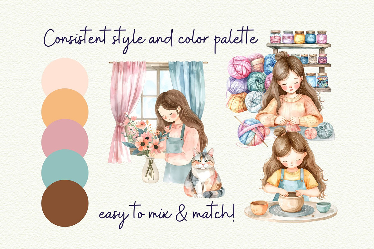 Cozy Craft Girl Clipart, a Person Illustration by Anna Design Studio (Photo 8 of 9)