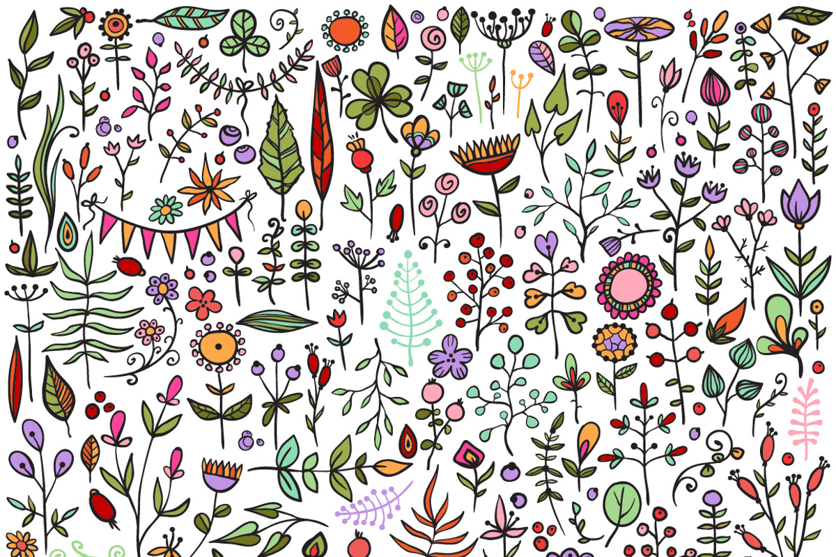 Set of hand-drawn floral elements, a Decorative Illustration by Elena Paletskaya (Photo 4 of 5)