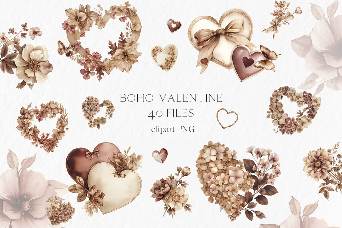 Boho Valentine Clipart PNG, a Seasonal Illustration by MyLittleMeow (Photo 1 of 7)