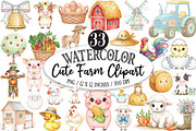 Watercolor Cute Farm Clipart, an Illustration by Designking (Thumbnail 1 of 5)