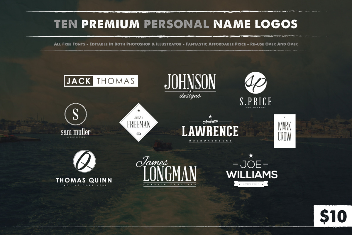 10 Personal Name Logos, a Branding & Logo Template by Jack Gosbell (Photo 1 of 5)