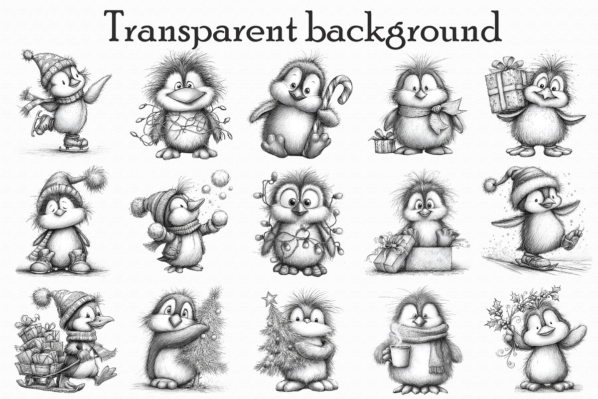 Christmas Penguin Sketch Clipart, an Icon by Libby Wishes (Photo 2 of 7)