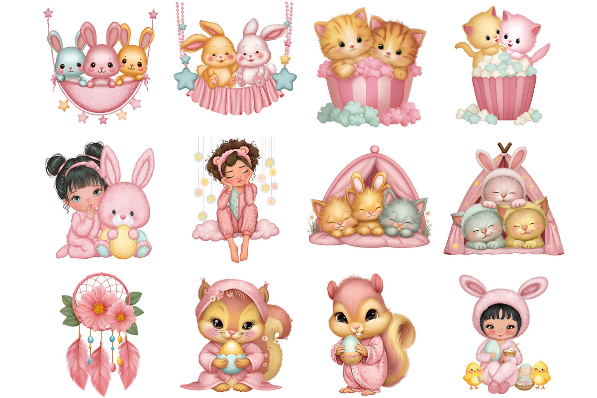 Slumber Party Easter Clipart, an Illustration by DreamArtGraphic (Photo 2 of 5)