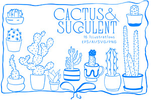 Cactus & Succulent lineart, a Decorative Illustration by Carpet Tapete Pretzel
