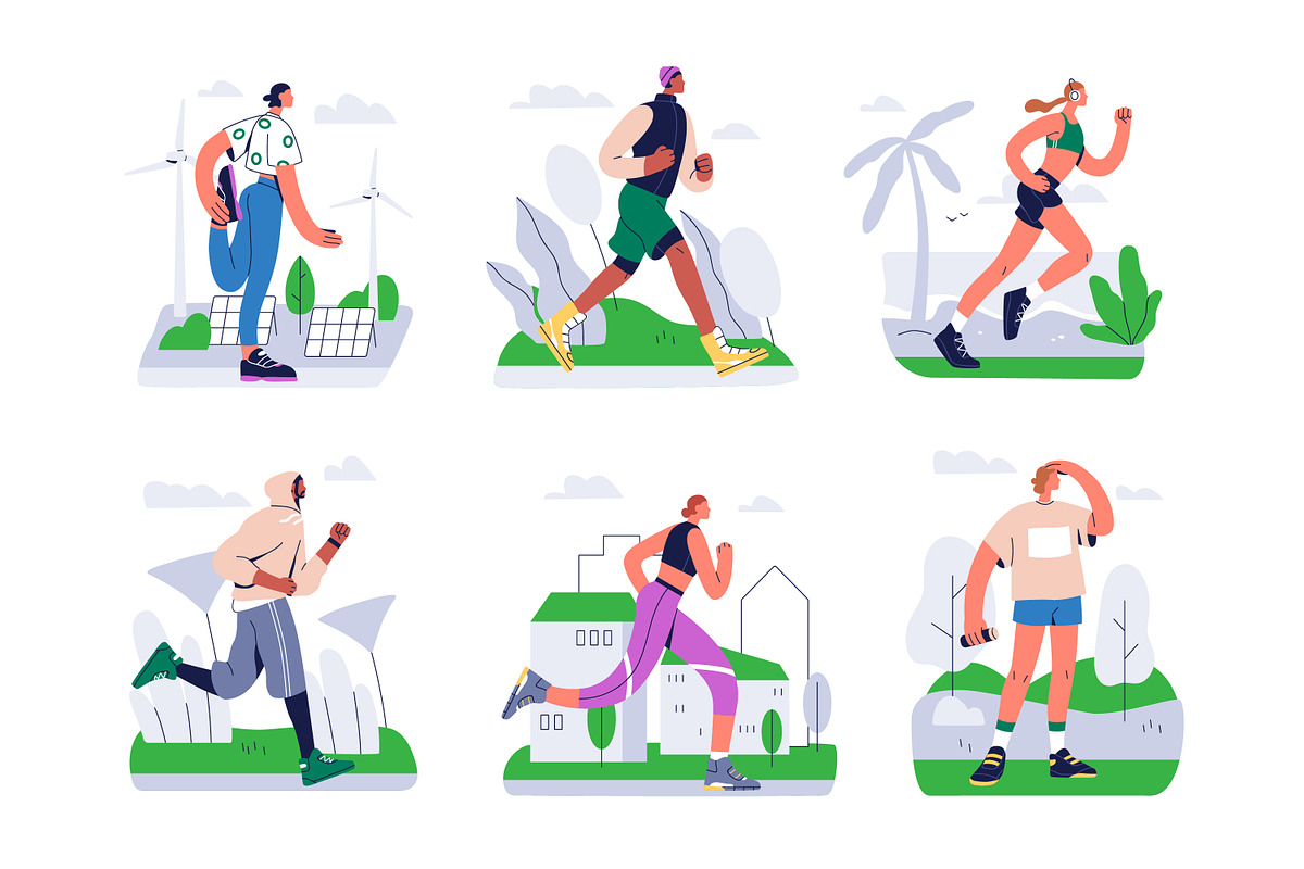 Sports people jogging, running set, a Sport Illustration by Good Studio (Photo 4 of 6)