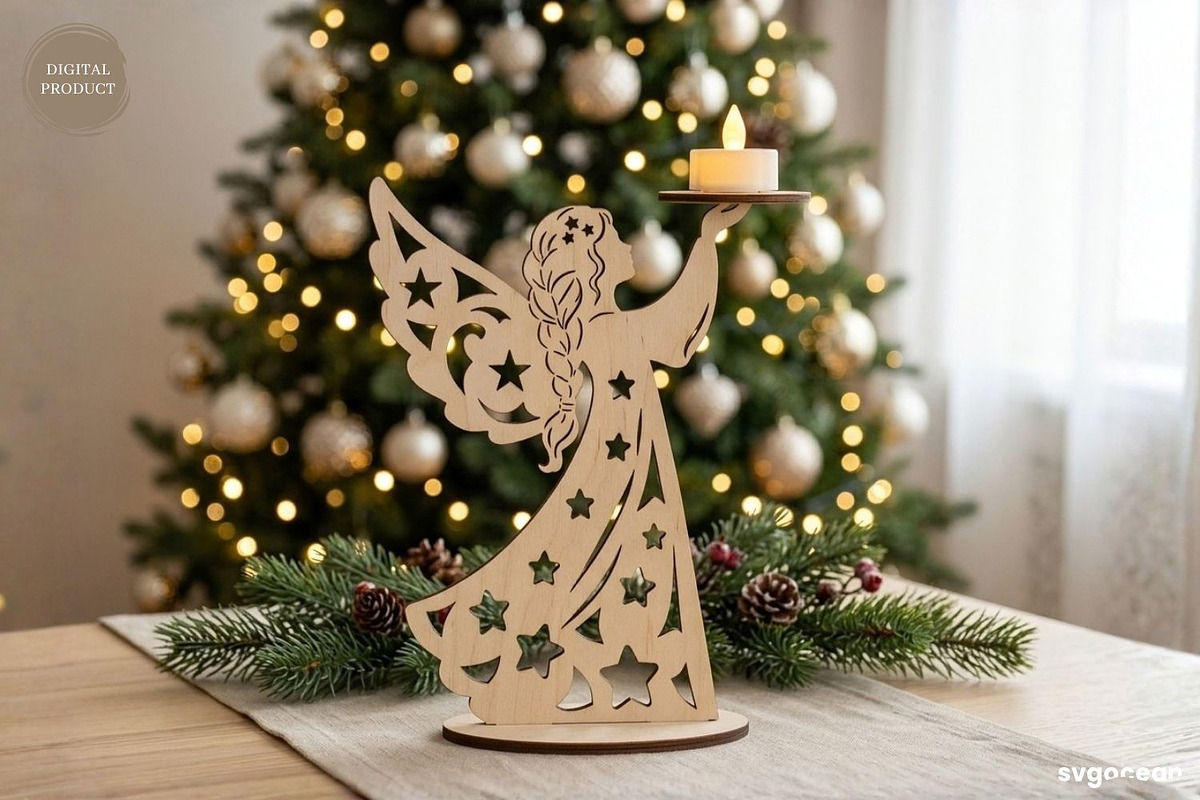 Christmas Angel Candle Holders SVG, a Decorative Illustration by svgocean (Photo 13 of 14)