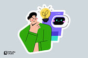 AI Brainstorming Vector Illustration, a Technology Illustration by Bilicube Studio (Thumbnail 1 of 3)