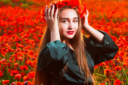 Tender girl with poppies in her hair., a Person Photo by Rohan Photography