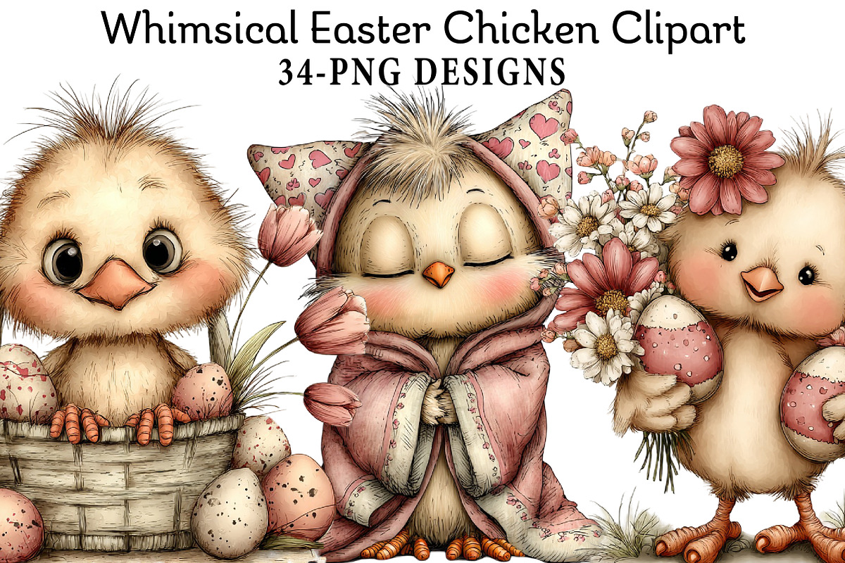 Whimsical Easter Chicken Clipart, an Illustration by Daily.Designs (Photo 1 of 8)