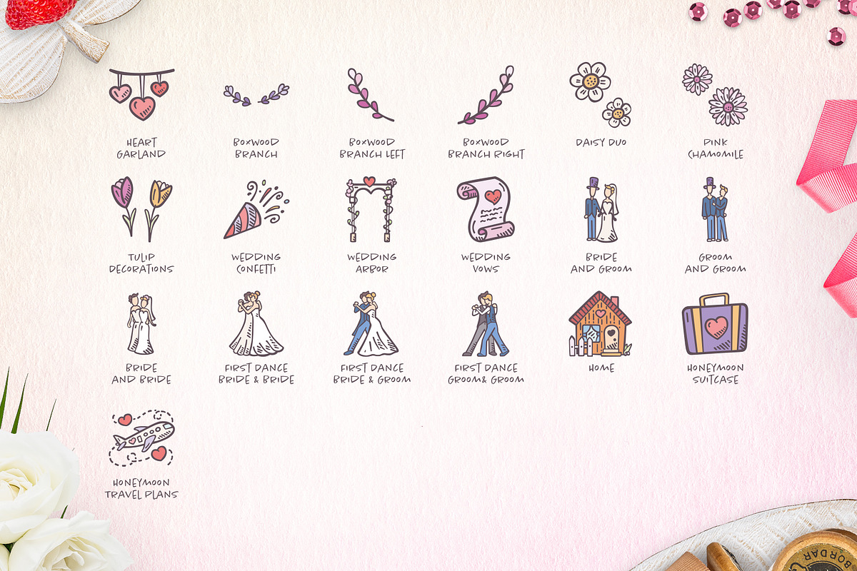 115 Hand-drawn Wedding Icons preview 6
