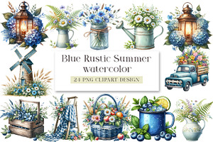 Blue Rustic Summer Clipart, an Illustration by DreamArtGraphic