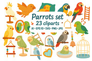 Cute Parrots Clipart Set, an Animal Illustration by ananastya (Thumbnail 1 of 3)