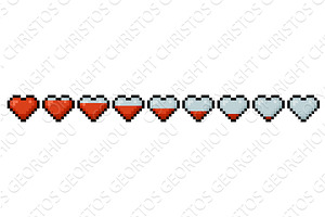 Pixel Art Heart Health Bar Icons, an Object Illustration by Christos Georghiou