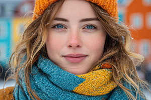 Woman in warm hat and scarf in Snowy Setting, a Person Photo by AlyaAnd