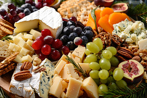 Platter featuring various cheeses, c, a Photo by Iftikhar Alam