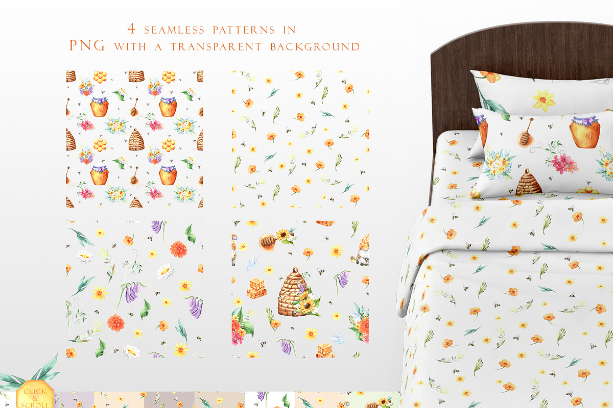 Honey Bee and Wild Flowers clipart, an Illustration by GevelStudio (Photo 7 of 12)