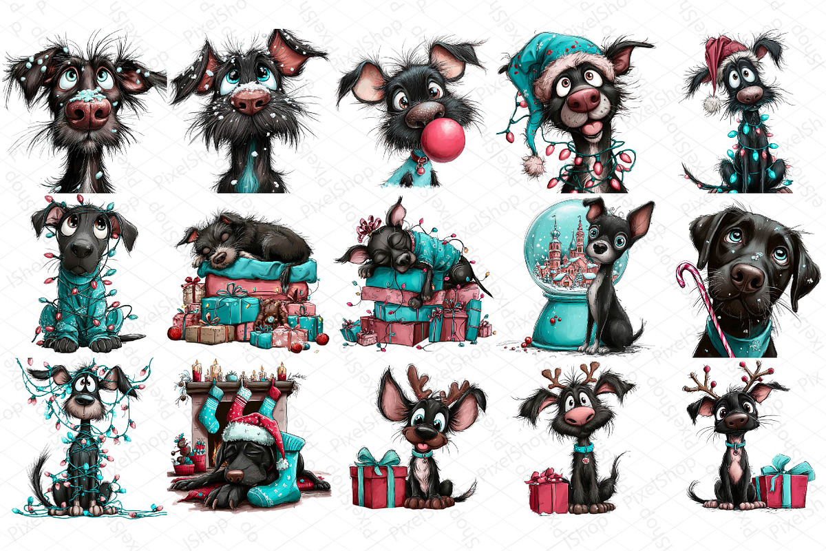 Whimsical Christmas Black Dog Clipar, an Illustration by DreamPrint404 (Photo 2 of 7)
