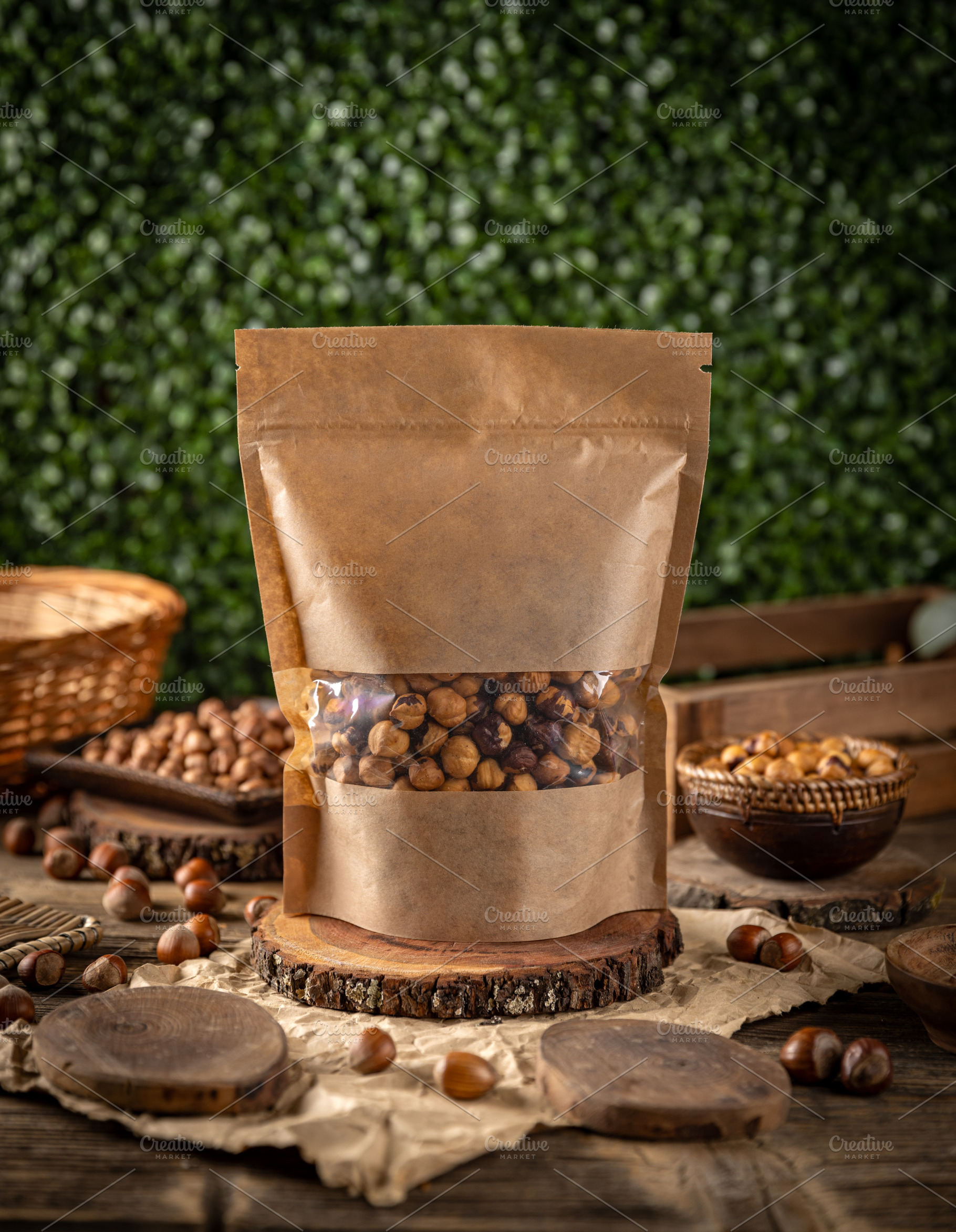 Roasted hazelnuts in a bag, a Photo by Grafvision photography