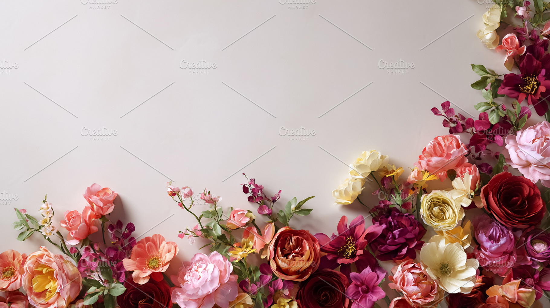 Elegant floral border with vibrant blooms creating a decorative, a Photo by Studio ANNA
