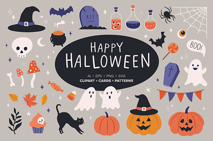 Halloween Clipart Cards & Patterns