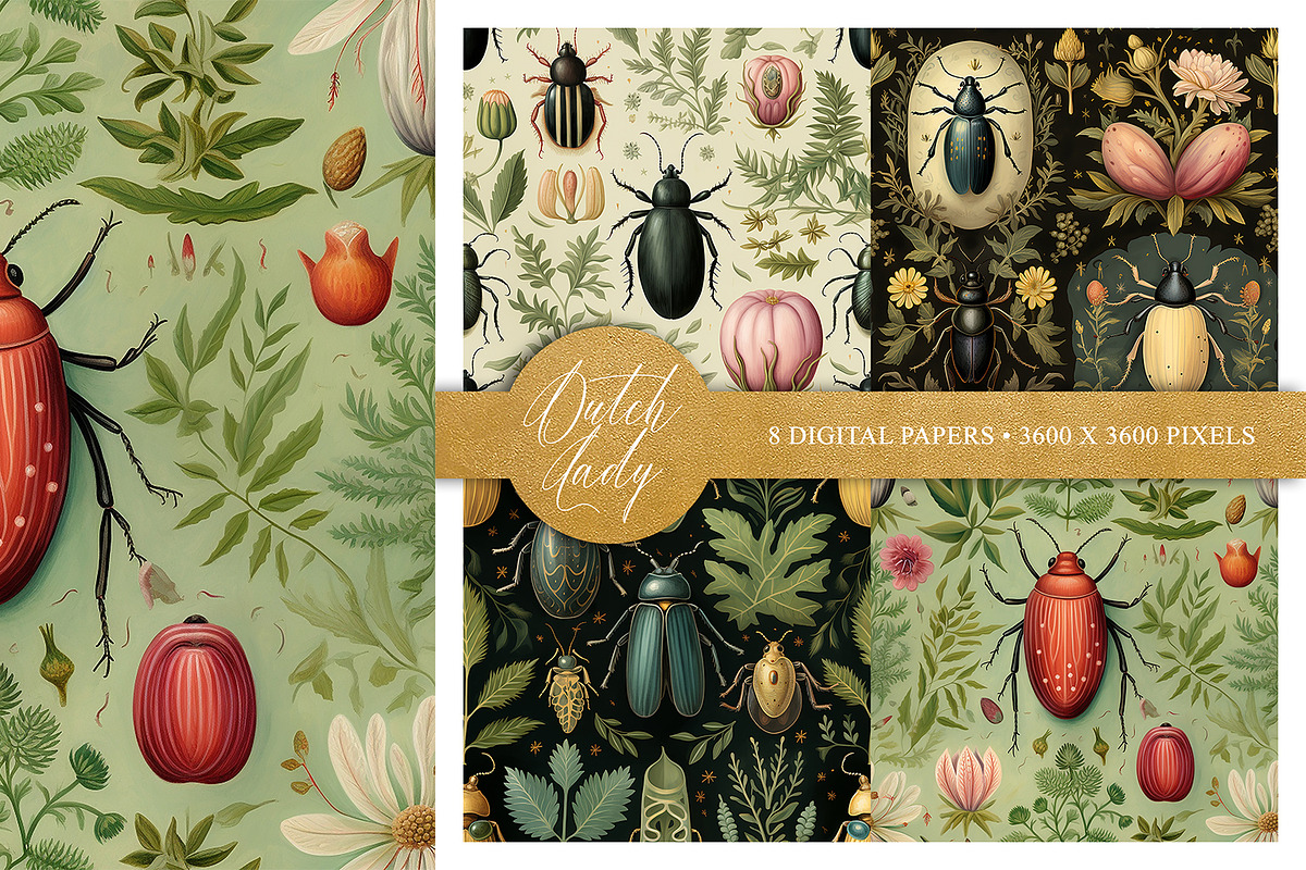 Seamless Botanical Beetle Patterns, a Pattern Graphic by The Dutch Lady ...