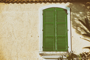 Green window featuring green, shutters, and window, an Architecture Photo by Olezzo