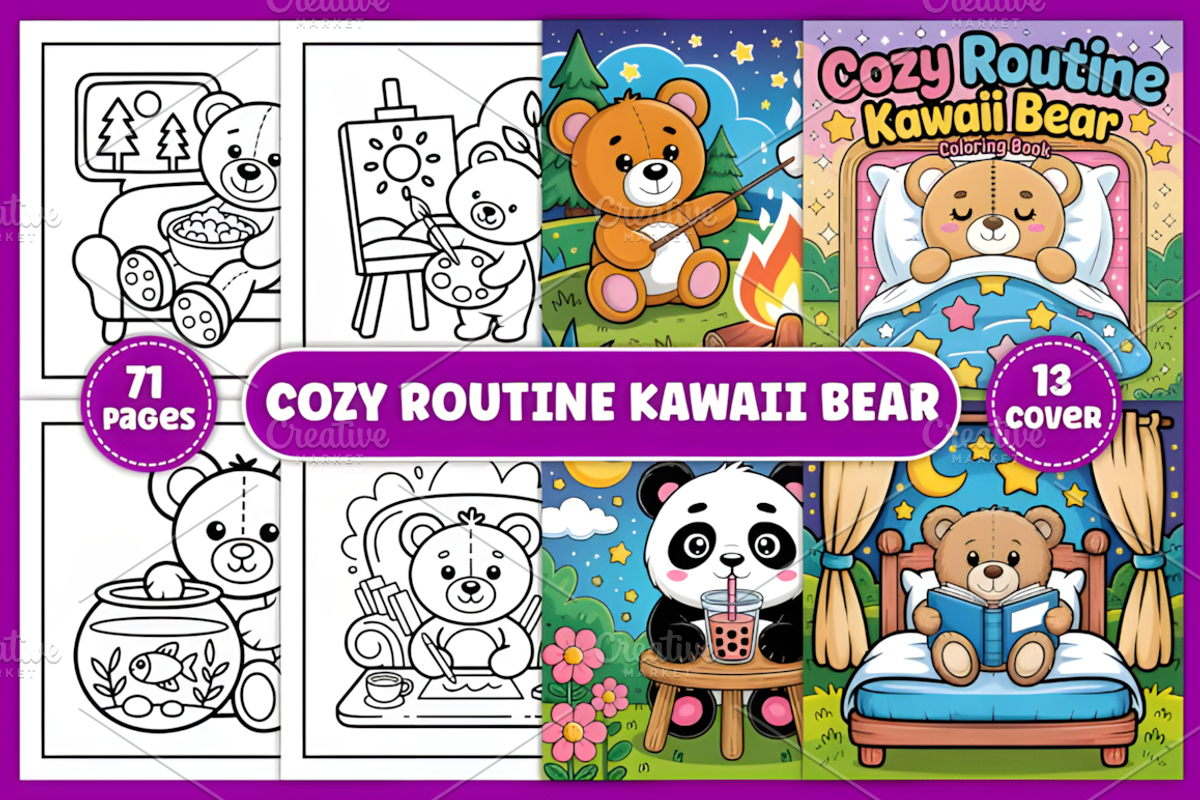 Cozy Routine Kawaii Bear Coloring, a Decorative Illustration by Coco Bloom (Photo 1 of 5)