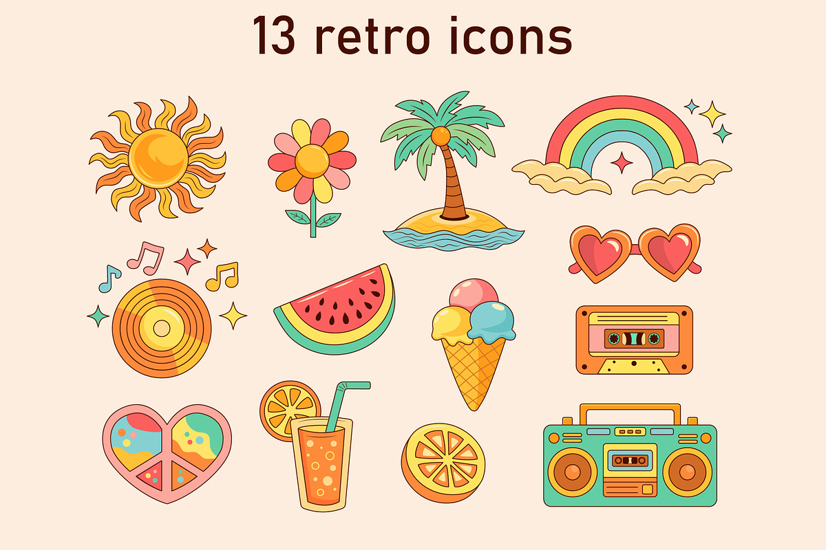 Groovy Summer Icon Pack, an Illustration by JulyGart (Photo 2 of 5)