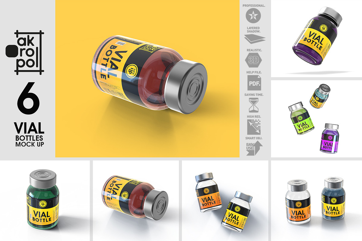 Vial BottlesMock Up, a Packaging Mockup by akropol (Photo 3 of 6)