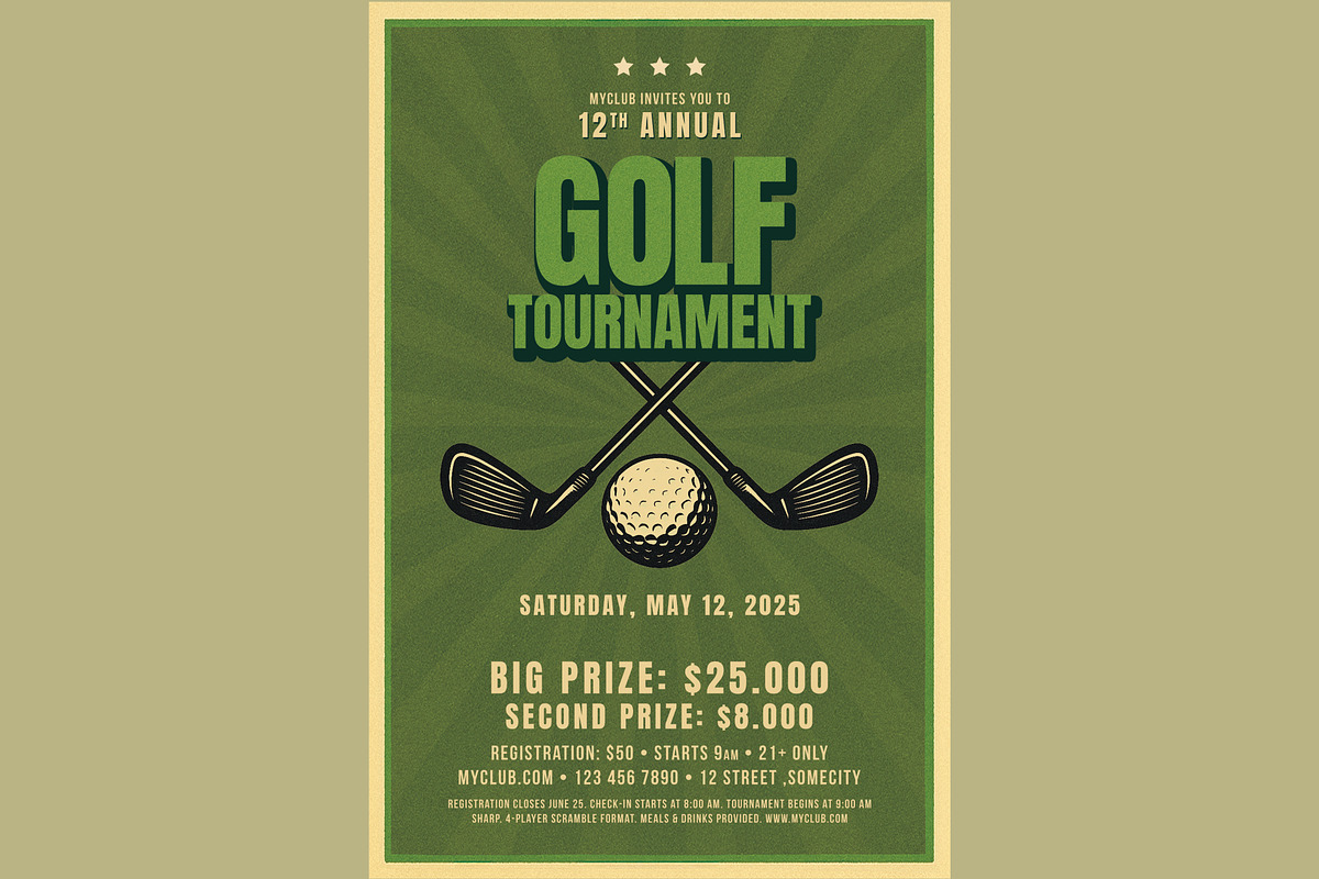 Retro Golf Tournament Flyer Template, a Flyer Template by Trot