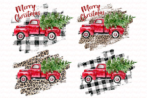Christmas red truck clipart set