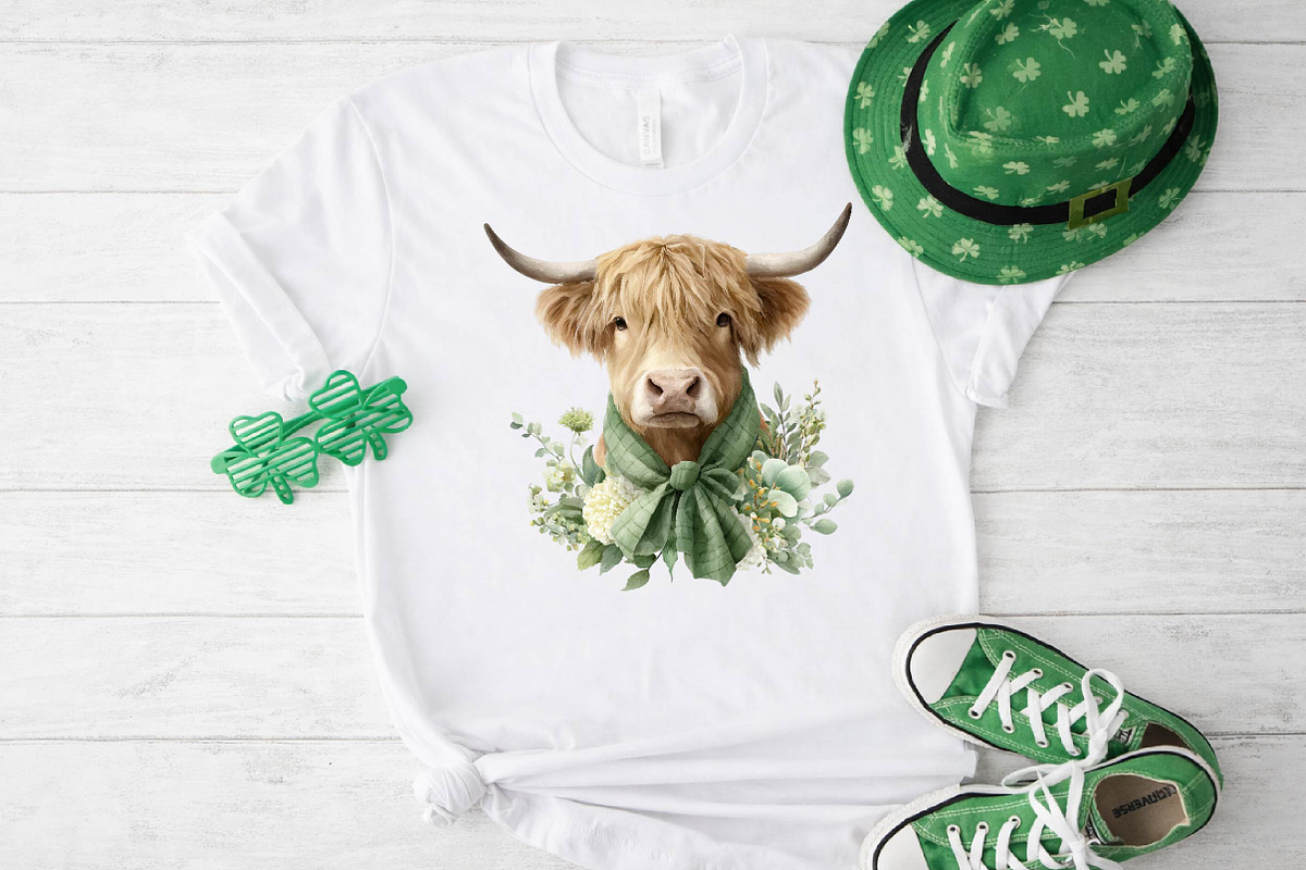 St Patrick S Day Highland Cow, an Illustration by DreamCafeArt (Photo 3 of 3)