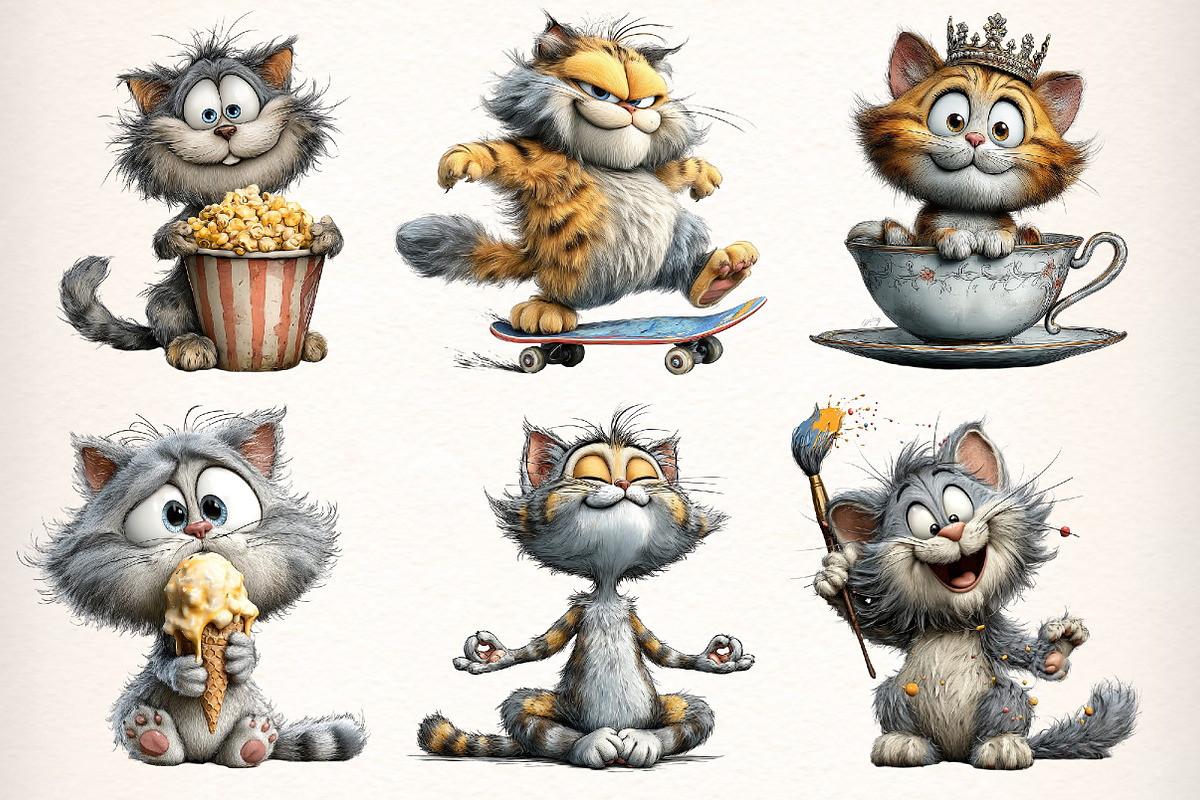 Whimsical Funny Cat Clipart, an Illustration by Dream Creation (Photo 4 of 6)