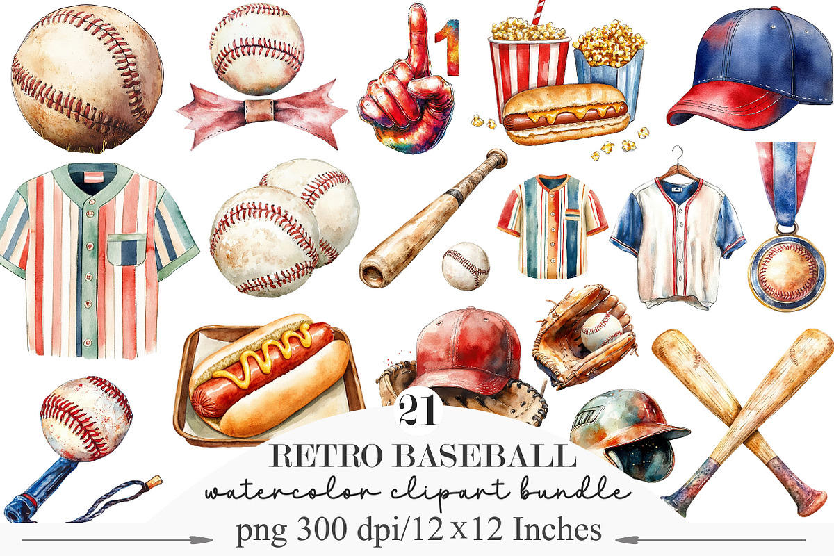 Retro Baseball Clipart Set, an Illustration by Designking (Photo 1 of 5)