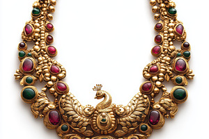 Elegant gold necklace with red and g, a Beauty & Fashion Photo by Pixeness Studio